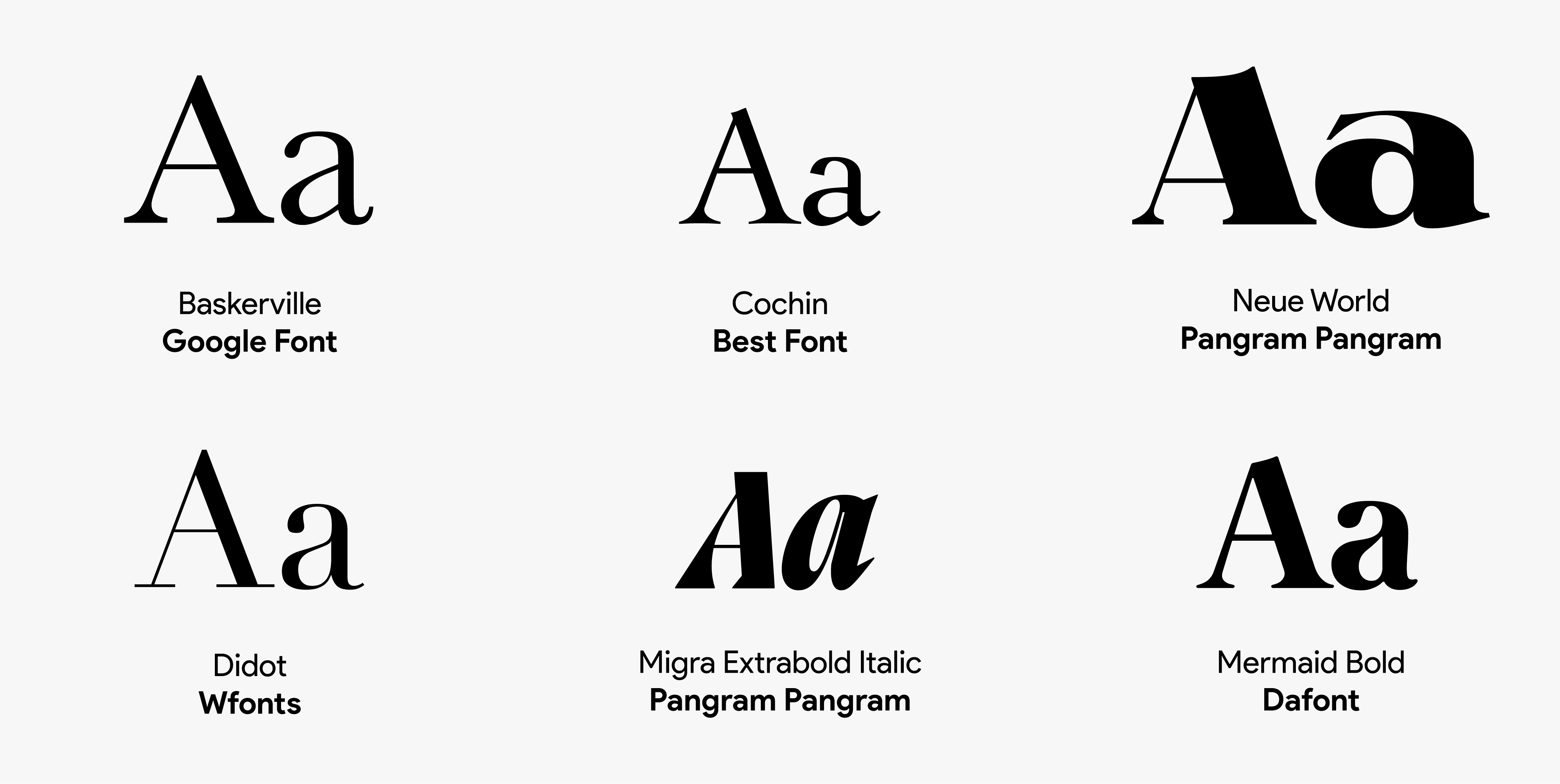 Différentes typographies serif